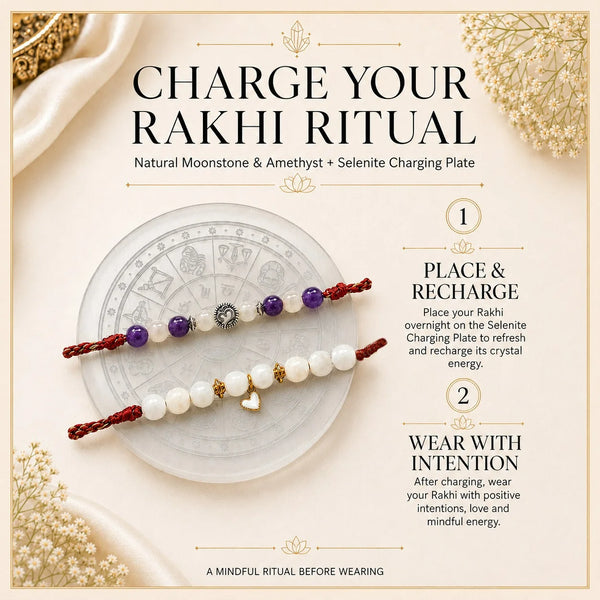 Natural Moonstone & Amethyst — Serene Bond Bhaiya Bhabhi Rakhi Combo