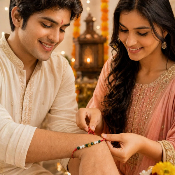 Moonstone & Malachite — Heart-Healing Ganesha Rakhi for Brother