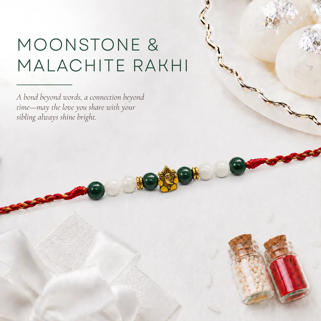 Moonstone and Malachite Heart Healing Ganesha rakhi for brother