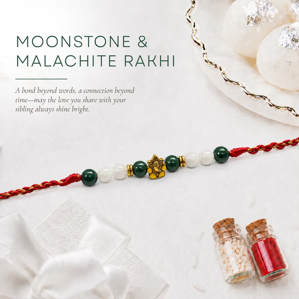 Moonstone & Malachite — Heart-Healing Ganesha Rakhi for Brother