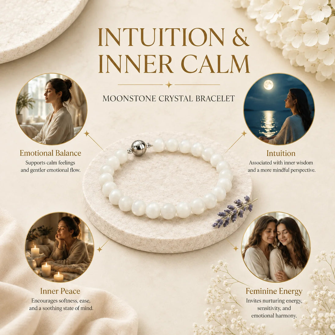 Moonstone Crystal Bracelet for intuition and emotional balance