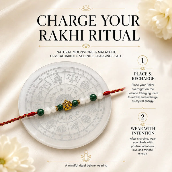 Moonstone & Malachite — Heart-Healing Ganesha Rakhi for Brother