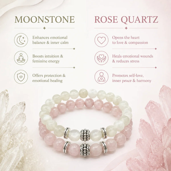Moonstone & Rose Quartz Bracelet Pair