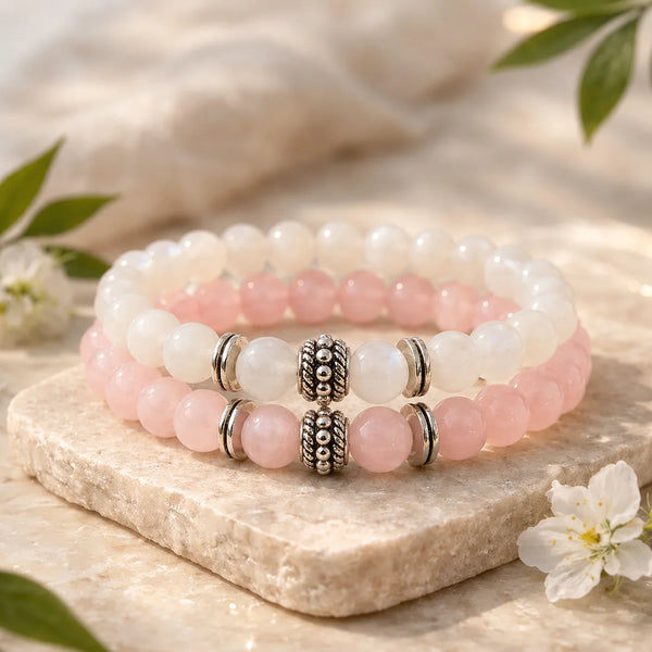Moonstone & Rose Quartz Bracelet Pair