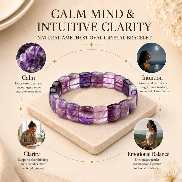 Natural Amethyst Oval Crystal Bracelet for Calm, Clarity & Spiritual Growth