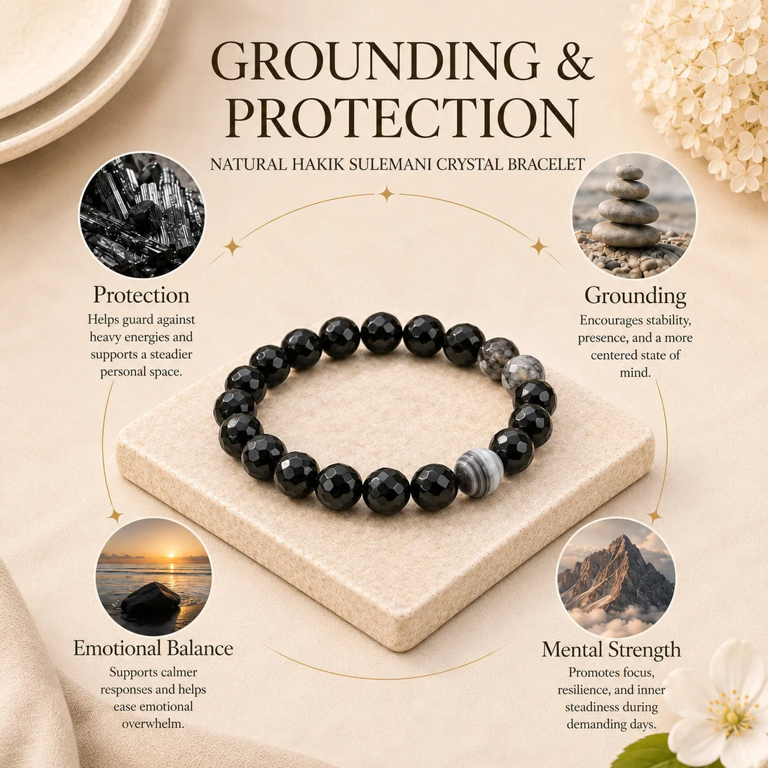 Natural Hakik Sulemani Bracelet 10mm for protection and grounding