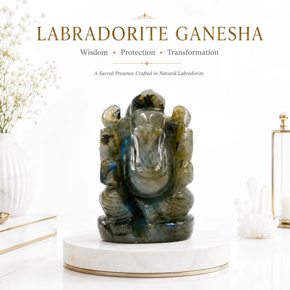 Natural Labradorite Ganesha Idol for protection and wisdom