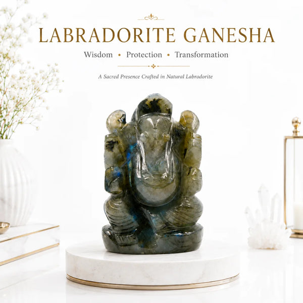 Natural Labradorite Ganesha Idol | Protection, Wisdom & Transformation