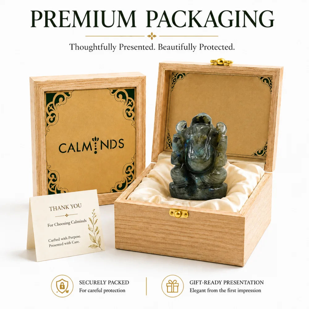 Labradorite Ganesha Idol shown from the front