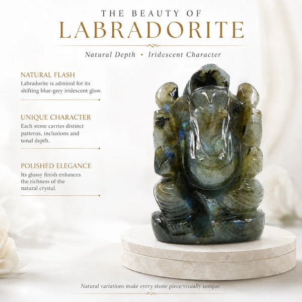 Natural Labradorite Ganesha Idol | Protection, Wisdom & Transformation