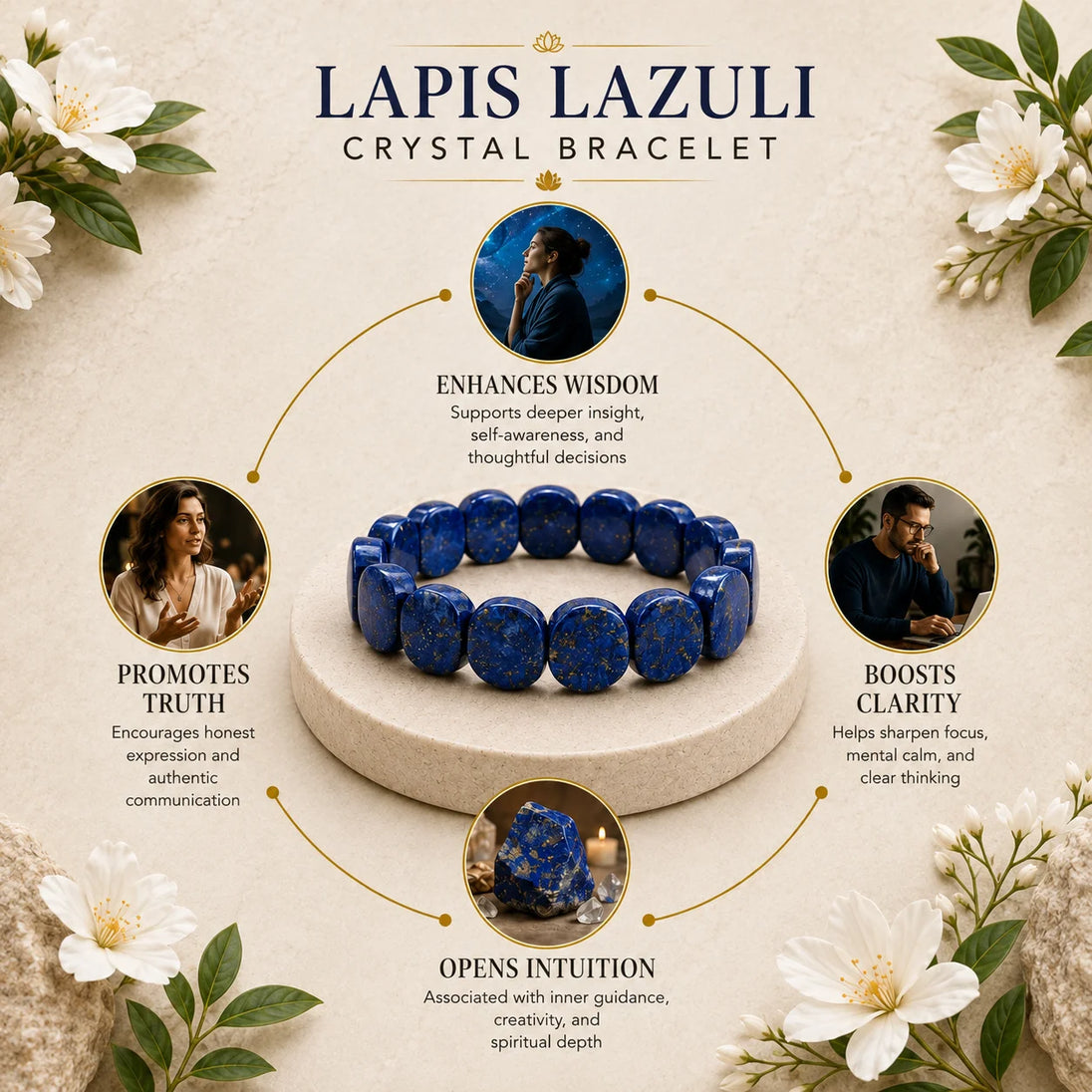 Natural Lapis Lazuli flat bead bracelet for wisdom and confidence
