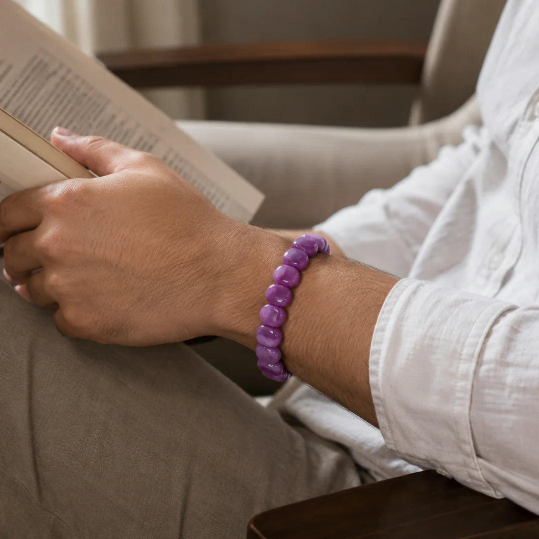 Natural Lepidolite Bracelet worn on wrist, everyday styling