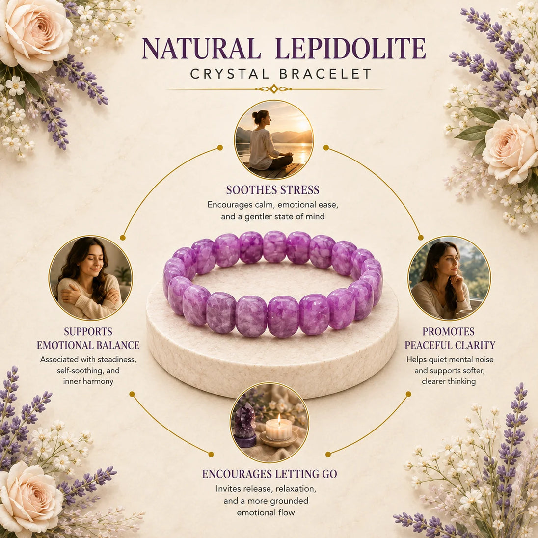 Natural Lepidolite Bracelet for stress and anxiety relief