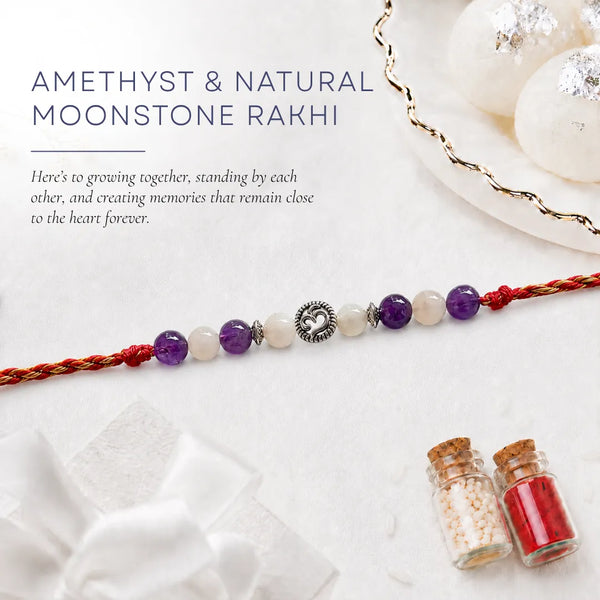 Natural Moonstone & Amethyst — Calm Intuition Om Stone Rakhi for Brother
