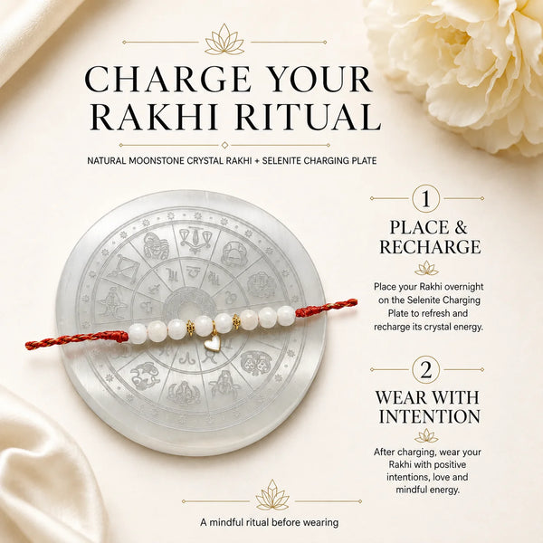 Natural Moonstone — Moonlit Heart Lumba Rakhi for Bhabhi & Sister