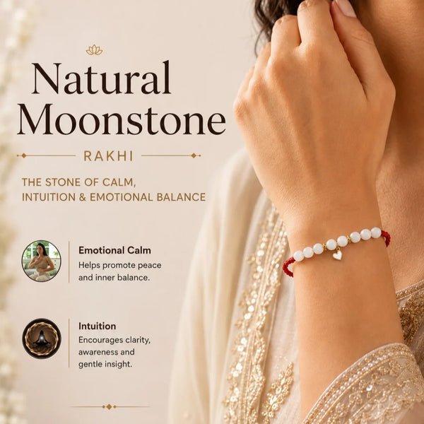 Natural Moonstone Heart Lumba Rakhi for Bhabhi & Sister