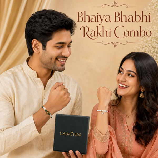 Natural Moonstone & Malachite Bhaiya Bhabhi Rakhi Combo