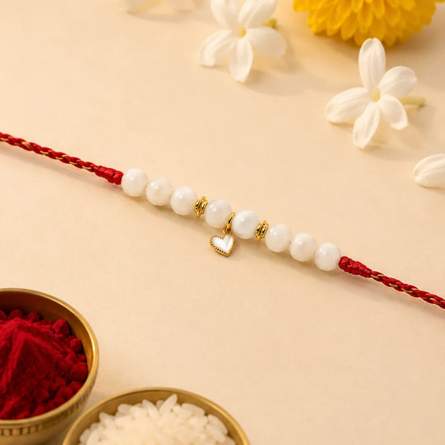 Natural Moonstone Moonlit Heart Lumba Rakhi for Bhabhi and Sister, product image 1