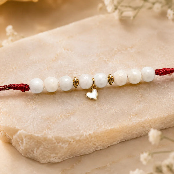 Natural Moonstone Heart Lumba Rakhi for Bhabhi & Sister