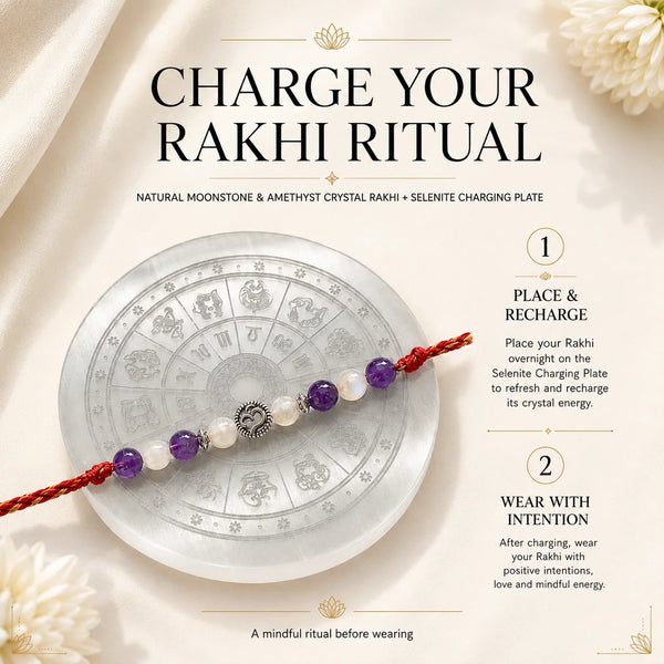Natural Moonstone & Amethyst — Calm Intuition Om Stone Rakhi for Brother