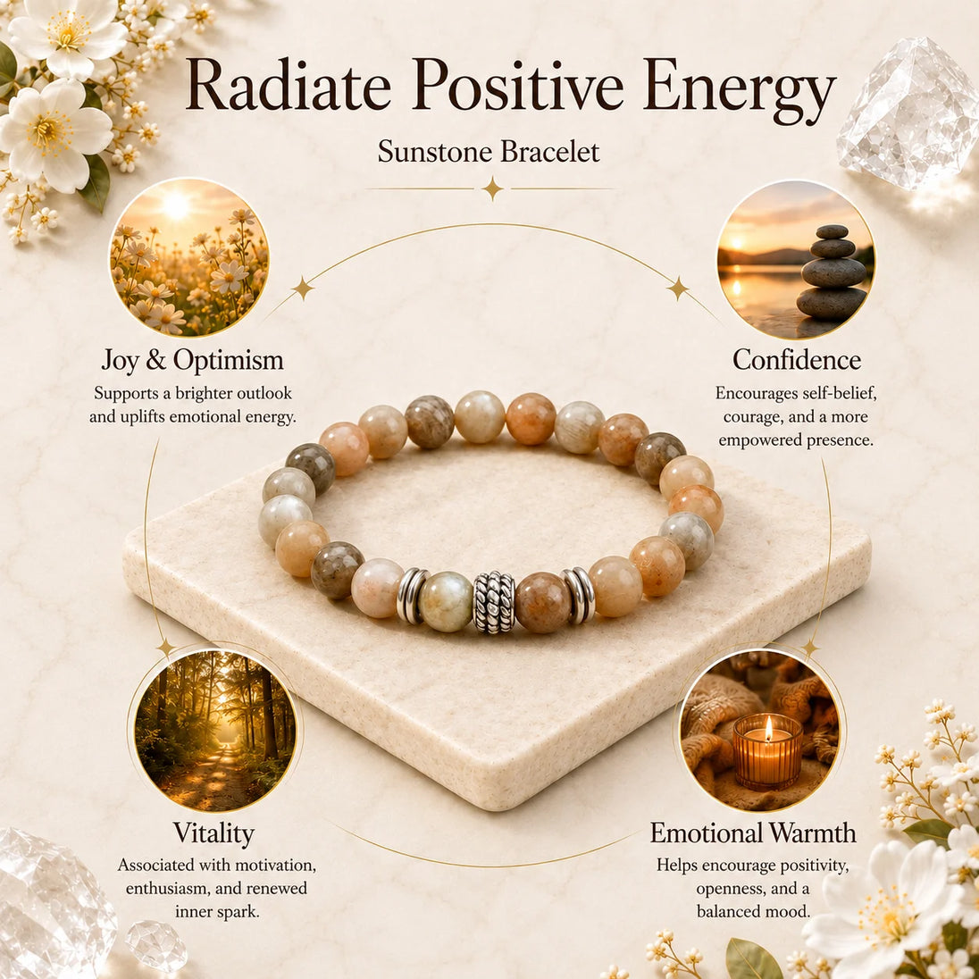 Natural Sunstone Bracelet for joy, vitality and confidence
