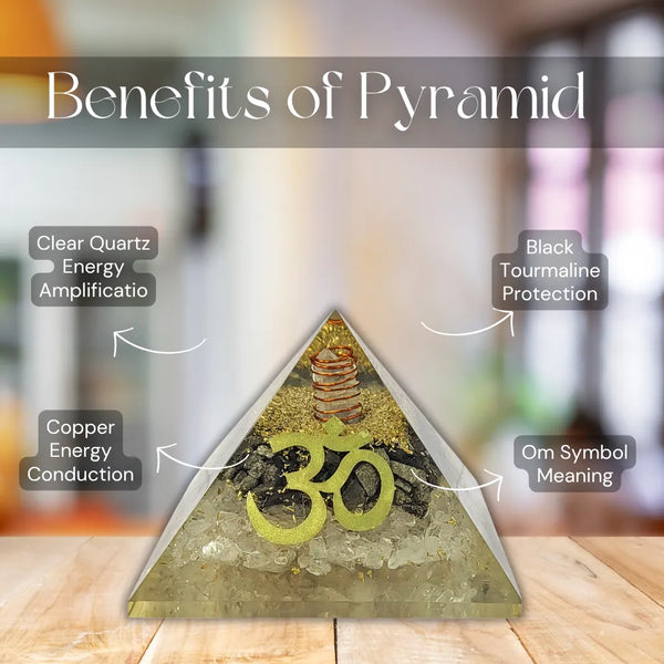 Om Orgonite Pyramid | Clear Quartz & Black Tourmaline