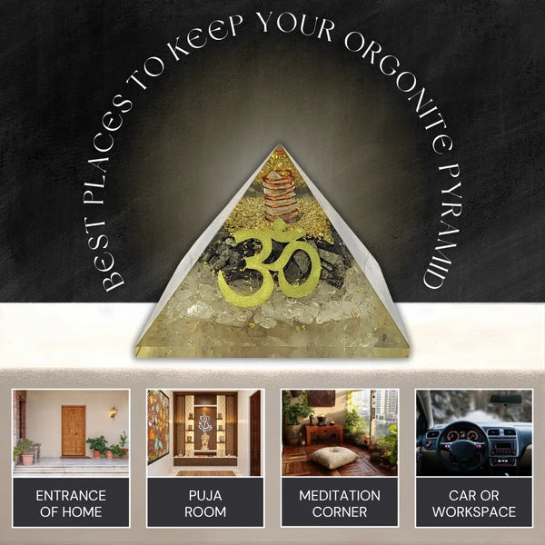 Om Orgonite Pyramid | Clear Quartz & Black Tourmaline