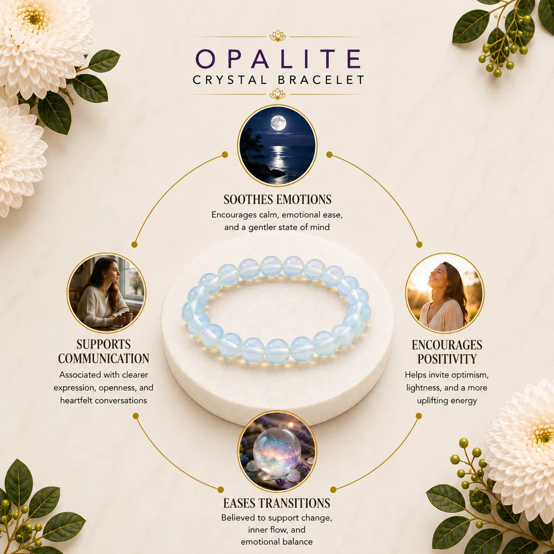 Opalite Healing Crystal Bracelet for calmness and communication