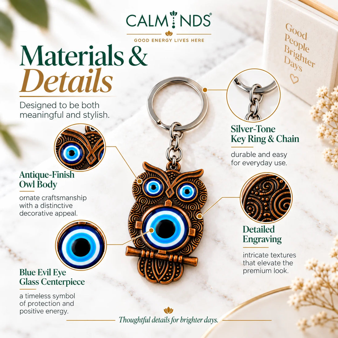 Evil Eye owl keychain side view