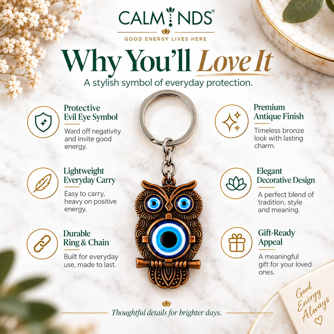 Evil Eye owl keychain design