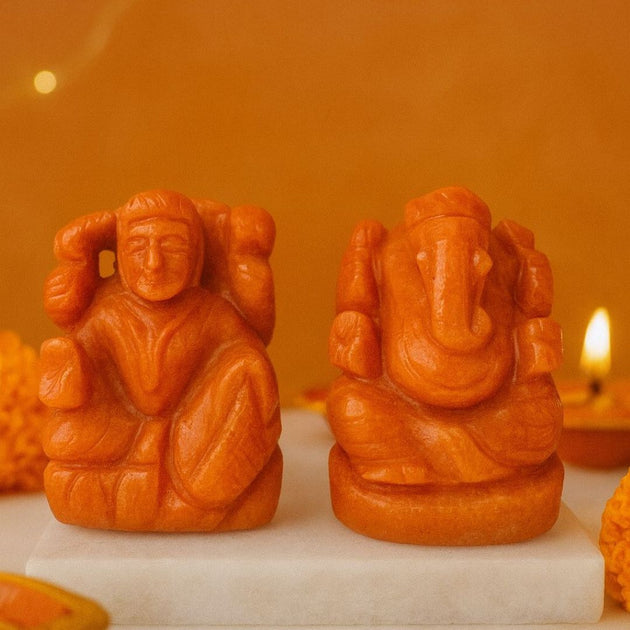 handcrafted peach stonestone lakshmi ganesha