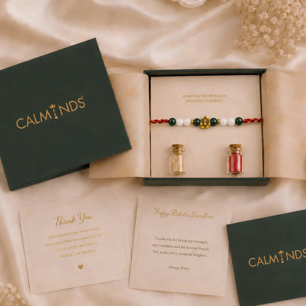 Moonstone & Malachite — Heart-Healing Ganesha Rakhi for Brother