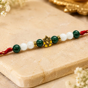 Moonstone & Malachite Ganesha Rakhi for Brother | Handmade Bracelet Rakhi