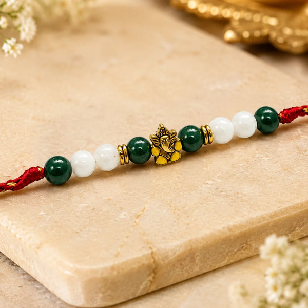 Moonstone & Malachite — Heart-Healing Ganesha Rakhi for Brother