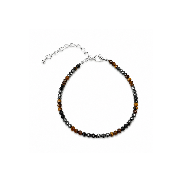 Natural Black Tourmaline, Tiger Eye & Hematite Crystal Anklet for Protection
