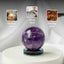 Purple crystal ball on a white surface with lifestyle images and text indicating its use in various settings.