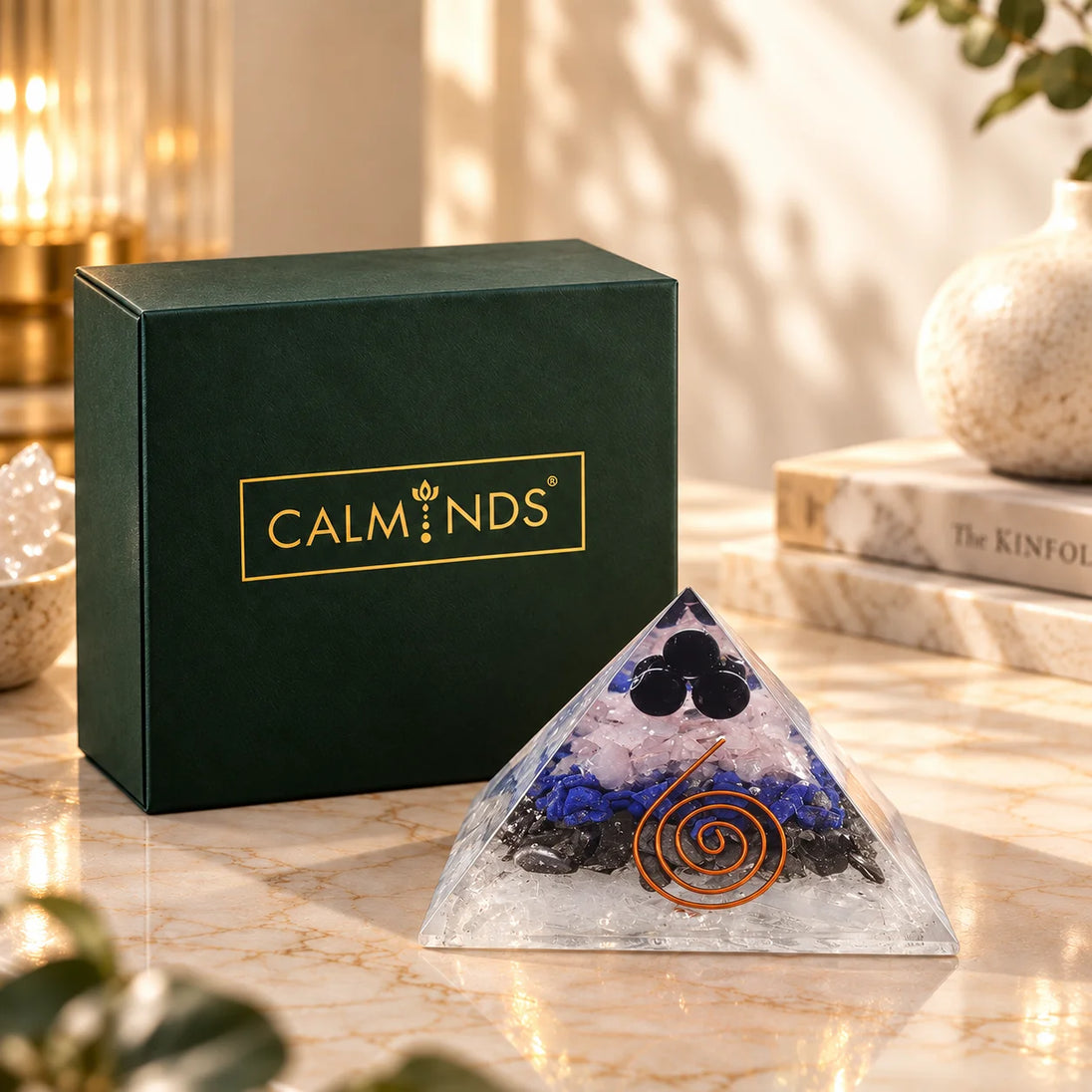 Prosperity Orgonite Pyramid | Natural Crystal & Copper Coil – product image