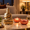 Pyrite Buddha desk set with pyrite Buddha statue and carnelian crystal diyas – what's inside