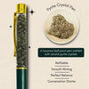 Pyrite crystal pen with natural pyrite crystal on beige background