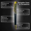 Pen with text on versatile uses and occasions on a dark background