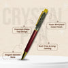 Pen with features highlighted on a textured beige background