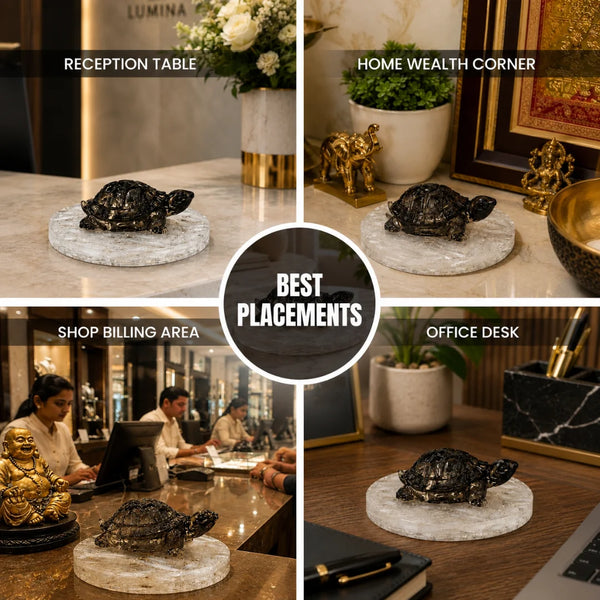 Pyrite Feng Shui Turtle with Selenite Plate for Wealth & Prosperity