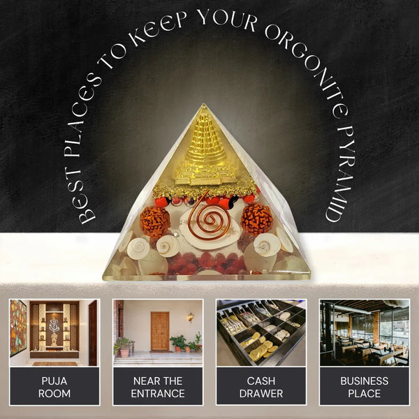 Rudraksha & Gomti Chakra Orgonite Pyramid