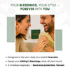Advertisement featuring a man and woman holding hands with a rakhi, with text about blessings and style.