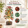 Detail of the red jasper and green aventurine stones used in the crystal tree