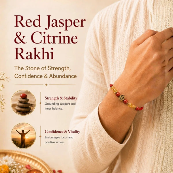 Red Jasper & Citrine Stone Rakhi for Brother | Handmade Bracelet Rakhi