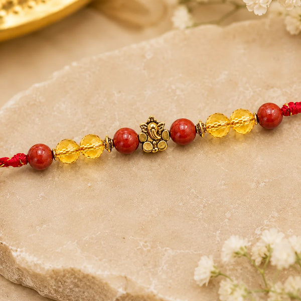 Red Jasper & Citrine Stone Rakhi for Brother | Handmade Bracelet Rakhi