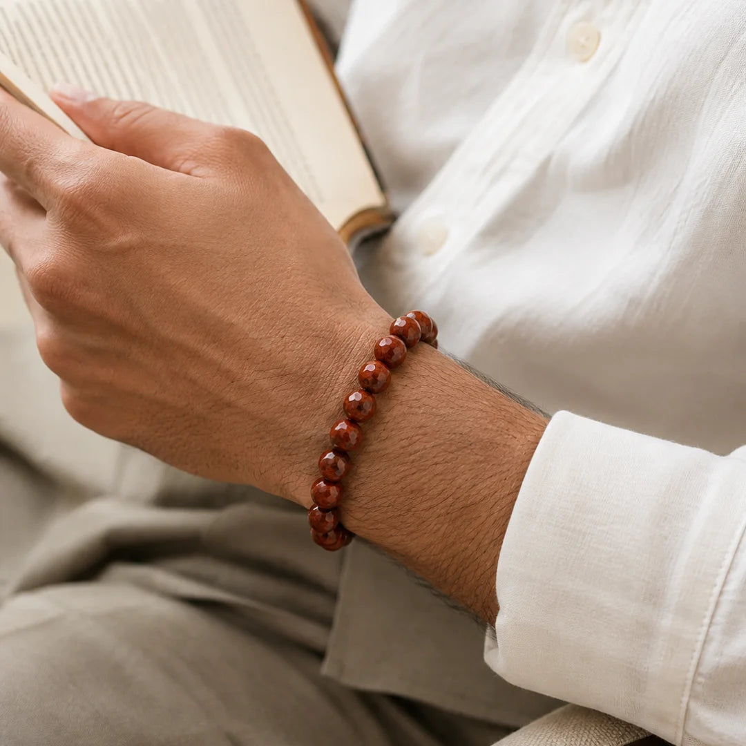 Red Jasper Crystal Bracelet 10mm worn on wrist, everyday styling