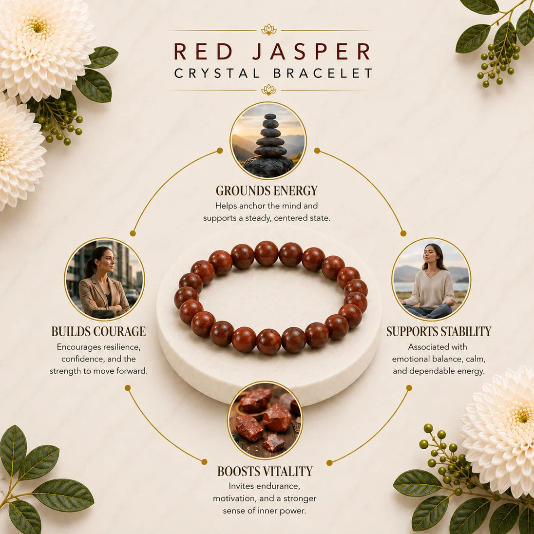 Red Jasper Crystal Bracelet for grounding and strength