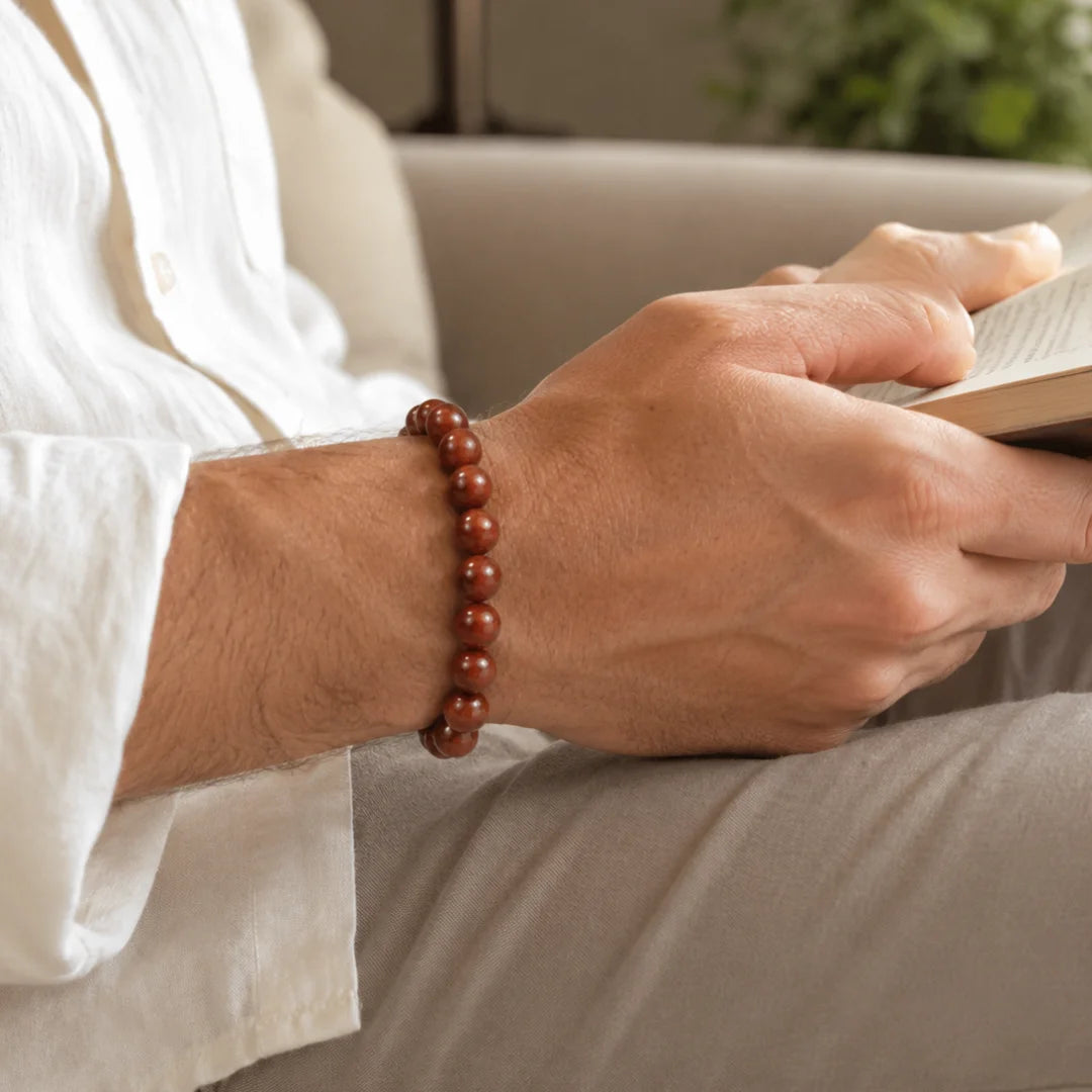 Red Jasper Crystal Bracelet for men, worn on wrist